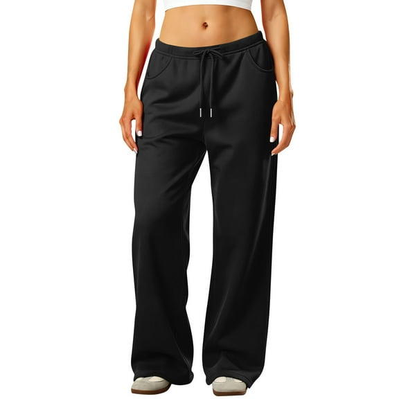 JoliSweat Wide Leg Sweatpants Women Baggy Low Rise Sweatpants with Pockets Spring Fall Y2K Drawstring Straight Leg Sweatpant