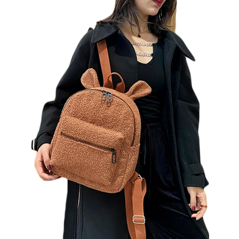 Mildsown Fuzzy Rabbit Shaped Backpack Solid Color Fluffy Wild Soft
