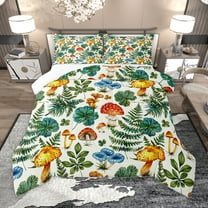 Homewish Colorful Mushroom Full Size Comforter Sets,Tropical Botanical Plam Bedding Comforter Set,Green Orange Beige Bedding Sets For Girls Teens,Ultra Soft Home Decor,3-Piece