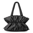 thumbnail image 1 of Bolso Hobo de plumón para mujer, bolso de mano acolchado con cordón, bolso de viaje holgado (negro), 1 of 9