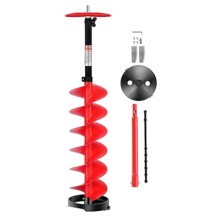 VEVOR Ice Auger Drill Bit, 8in Diameter 39in Length, Cordless Nylon Ice Fishing Augers With Extra 13.4in Extension Rod, Drill Adapter, Top Plate and Blade Guard