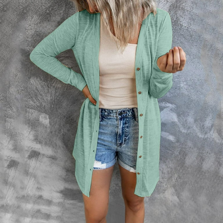 Womens Open Front Lightweight Long Cardigan with Buttons Solid Outerwear for Fall Winter Walmart