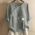 thumbnail image 2 of Ladies Summer Tops - Fashion Dandelion Graphic Printed T Shirt Plus Size Round Neck Short Sleeve Blouses Loose Soft Casual Longline Tee Shirts Women Tops with Buttons Detail, 2 of 6