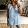 thumbnail image 2 of Admvng Women's Eyelet Lace Trim V-Neck Tank Top Linen Sleeveless Casual Blouse, 2 of 8