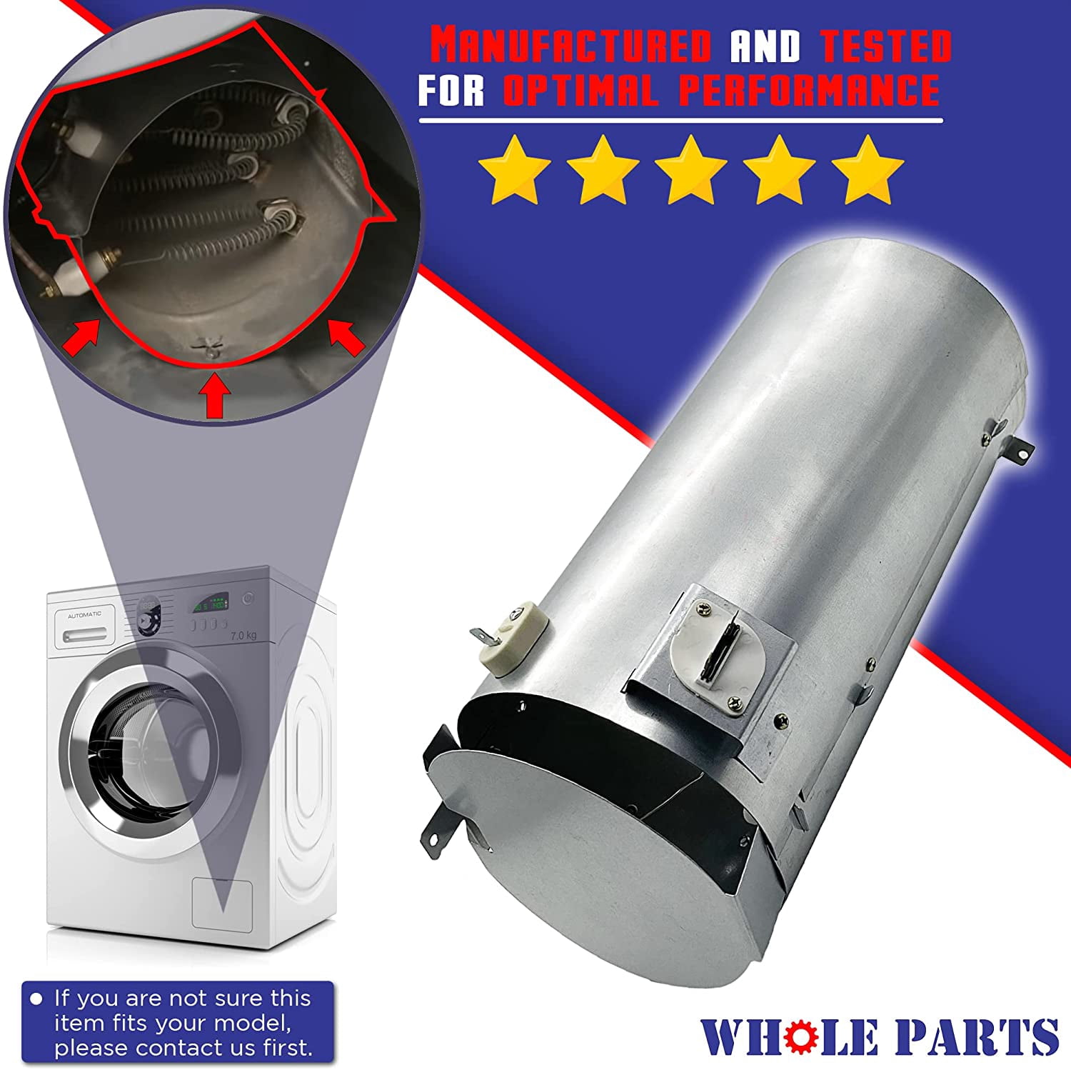 Whole Parts WP307178 Dryer Heating Element Assembly - Replacement and Compatible with Some Maytag, Crosley, Whirlpool Dryers