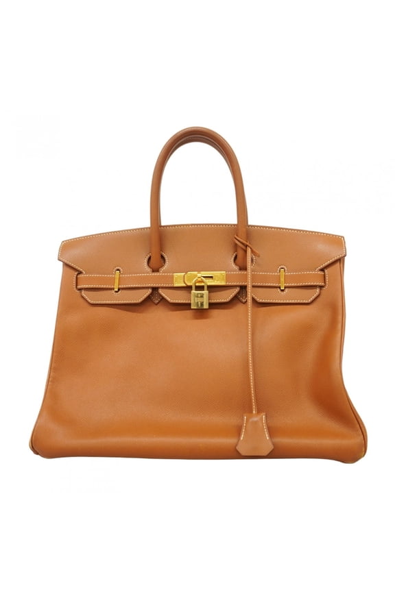 Pre-Owned Hermes Herms Birkin 35 Couchvel Gold Handbag with 2 Stamp for Women (Good)
