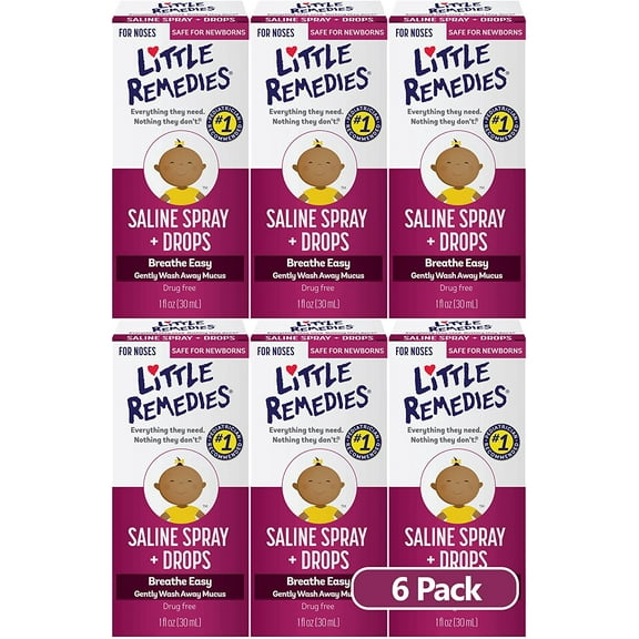 Little Remedies Saline Spray and Drops | Safe for Newborns | 1 Fl Oz (Pack of 6)