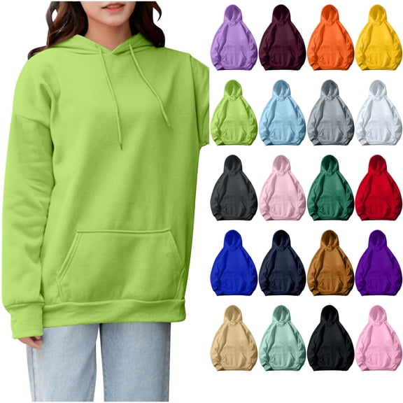Danhjin Solid Color Hoodies for Women Oversized Pullover Sweatshirts Long Sleeve Loose Hooded Tops Fall Winter Fashion Casual Comfy Soft Shirts with Pocket