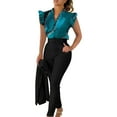 thumbnail image 2 of Riforla Women Casual Fashion Print Ruffle Sleeve Vest Shirt Blouse Betton Pant with Belt Set Suits Pants Sets Black L, 2 of 9