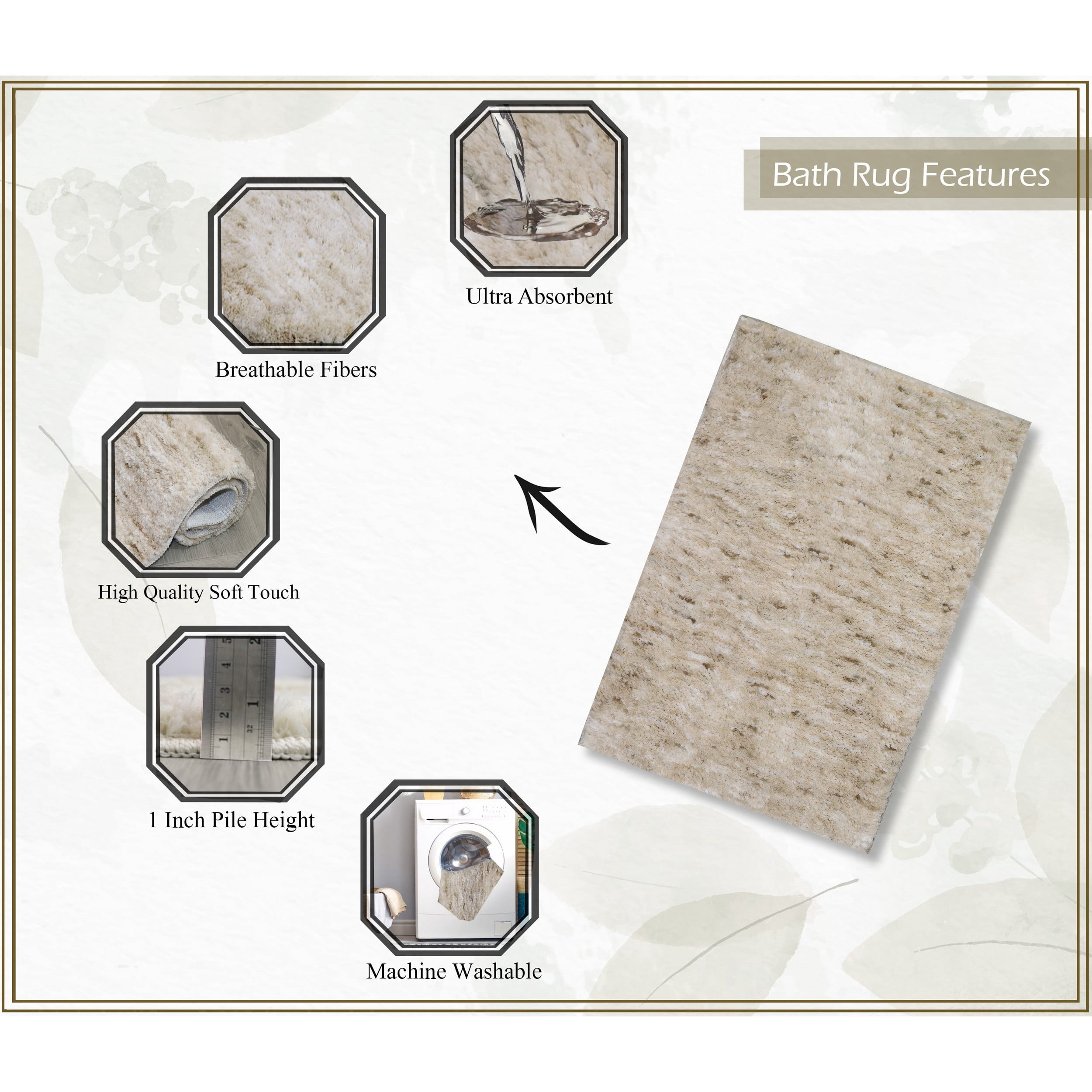 Essential 2-Piece Bathroom Contour and Toilet Lid Cover Set, Plush Microfiber Contour Rug and Non-Slip Toilet Lid Cover, Ultra Absorbent, Quick-Dry, Machine Washable, Ivory