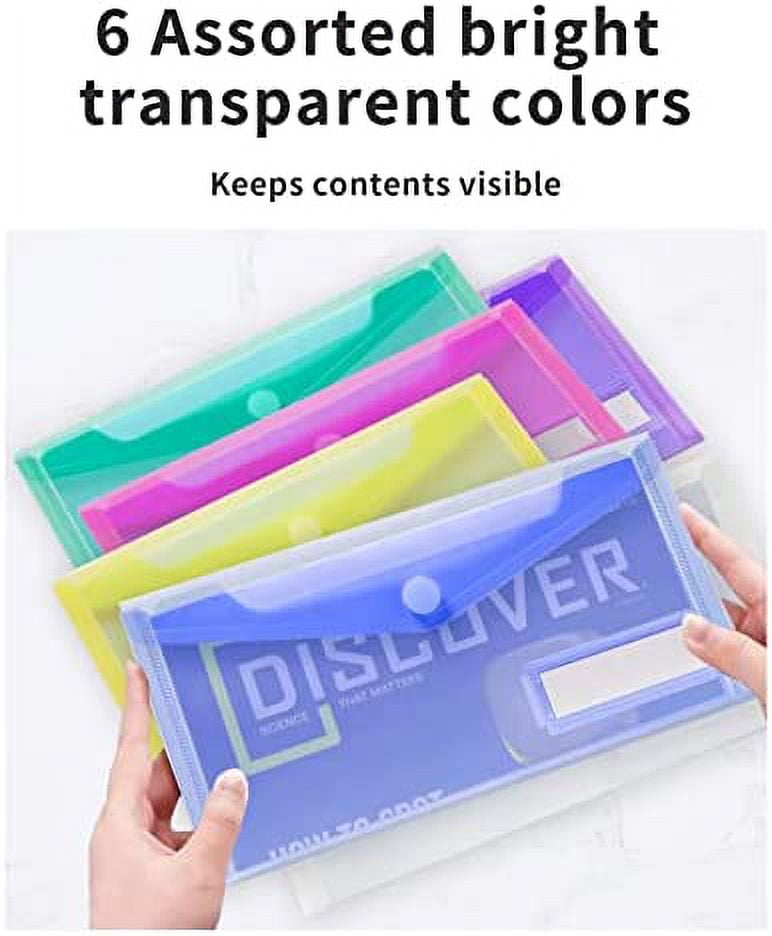 Leinuosen 50 Pieces Zip Plastic Envelopes File Bag Bill Bag Pencil Case Letter Size (5 Colors)
