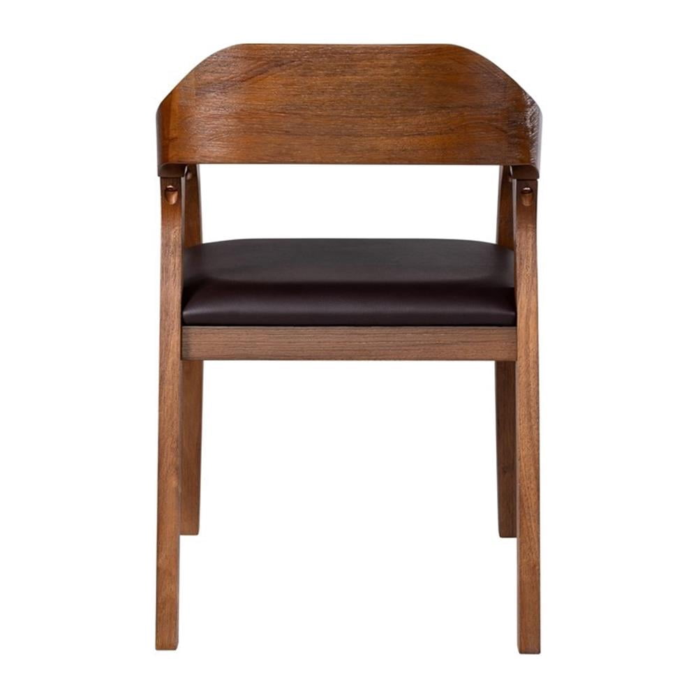 Pemberley Row Faux Leather Brown Dining Arm Chair Rounded Foam Padded Seat 22.25" Unassembled