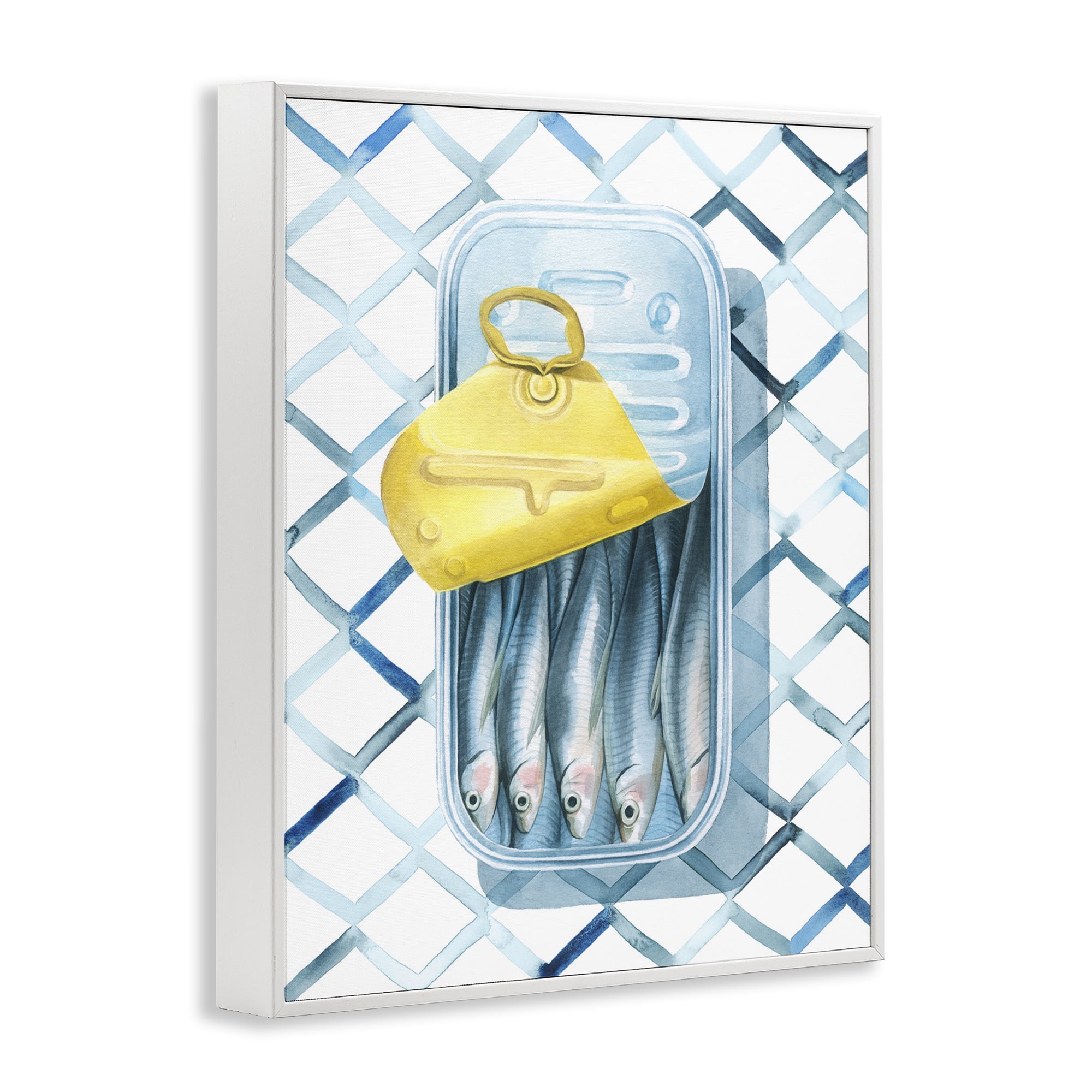 Stupell Industries Geometric Sardines Can Food & Beverage Painting White Framed Art Print Wall Art, 24 x 30