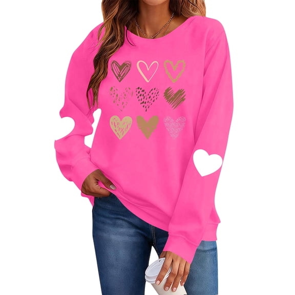 Dgankt Valentine's Day Shirts for Women Cute Heart Print Long Sleeve Shirts Pullover Fashion Women's Clothing,Sizes XS-XL
