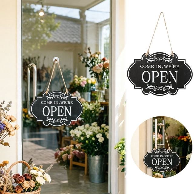 Tong Double Open Closed Sign For Bar And Wooden Business Hours Plaque