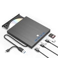 thumbnail image 1 of Tigebraver External CD DVD Drive, 8 in 1 USB 3.0 & Type-C Disc Reader Writer Burner, Slim Portable DVD/CD +/-RW Optical Drive for PC Laptop Desktop MacBook Mac Windows Linux, Silver, 1 of 9