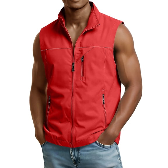 Men's Softshell Collared Golf Vest Outerwear Zip Up Windproof Sleeveless Stylish Jacket for Summer Running Hiking