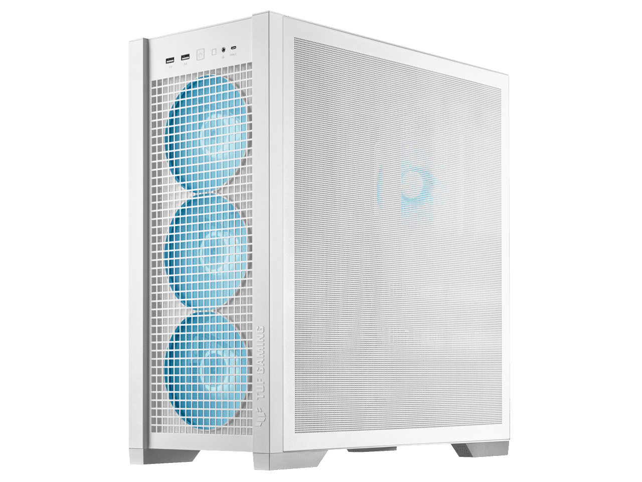 ASUS TUF Gaming GT302 ARGB White Edition ATX Mid-Tower Case Four 140 x 28 mm ARGB fans for high airflow and static pressure, interchangeable side panel, hidden-connector motherboard support