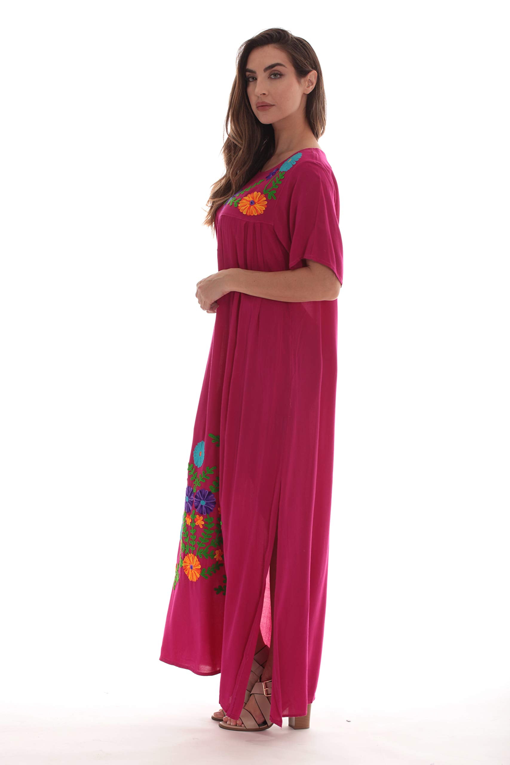 Riviera Sun Women's Embroidered Maxi Dress - 100% Rayon, Double Side Slits, Boho Mexican Dress, Sizes S-3X - View #3