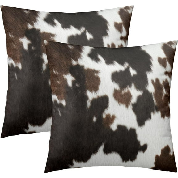 Ryan; Western Cow Print Pillow Covers 18x18 Inch Set of 2 Brown Black White Cowhide Throw Pillow Covers Animal Skin Farmhouse Pillow Case for Home Couch Bed Sofa Decor