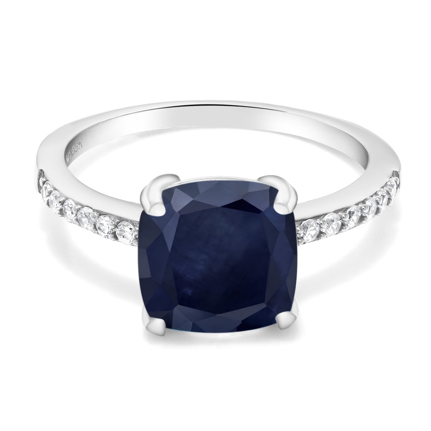 Gem Stone King 2.94 Ct Cushion Blue Sapphire 925 Sterling Silver Ring
