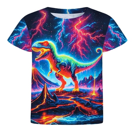 LRen Boys Shirts Short Sleeve Cotton T-Shirts Kids Summer Crewneck Graphic Print Basic Tees Tops Multicolour 1-2 Years