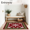 thumbnail image 3 of ODIKA 6'x9' Machine Washable Non-Slip Area Rug, Festive Snowflake Medallion Half Moon Doormat with Holly Border Design High Traffic Rug, Red, 605466, 3 of 7