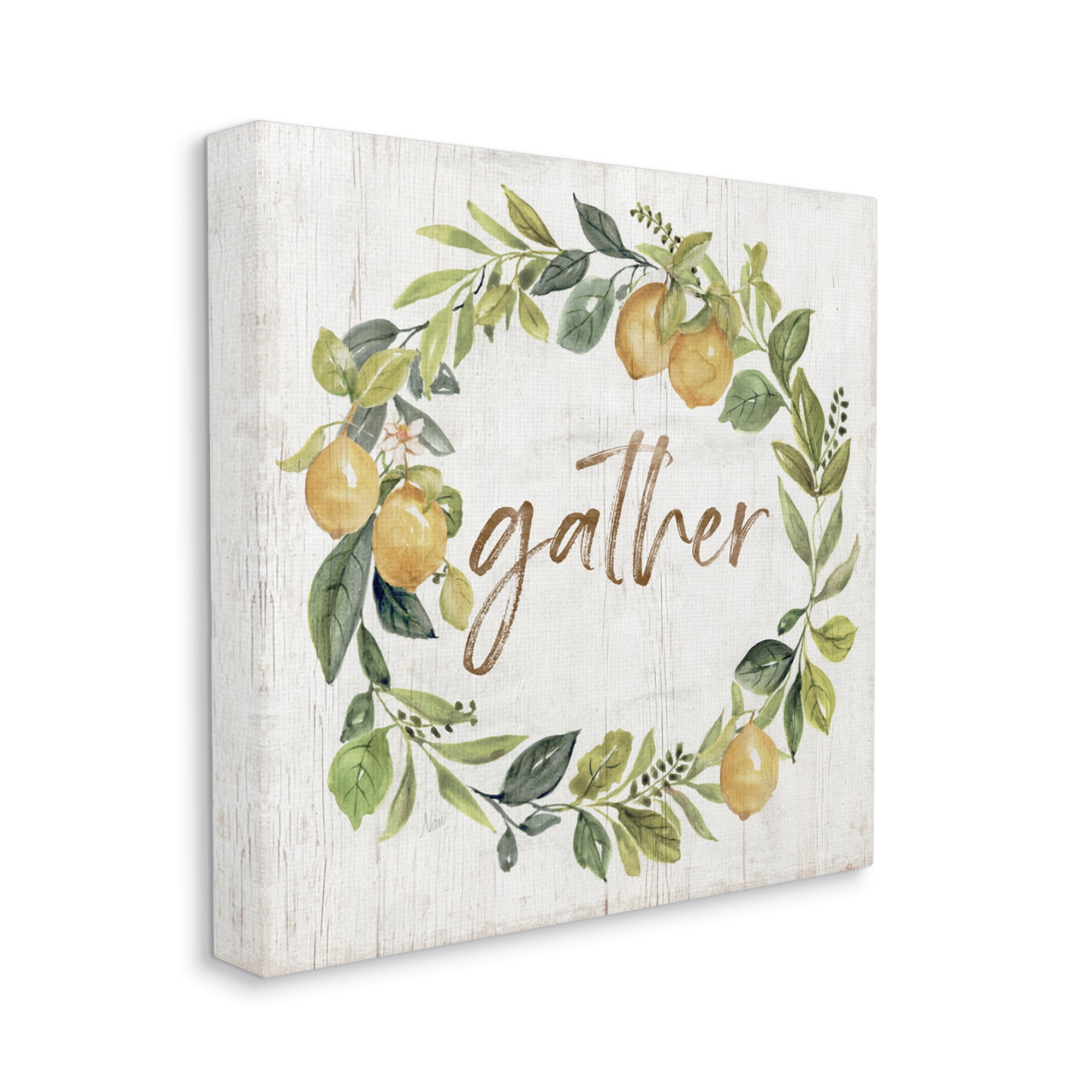 Stupell Industries Gather Circular Lemon Wreath Weathered Botanical Leaves Graphic Art Gallery Wrapped Canvas Print Wall Art, Design by Nan