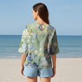 thumbnail image 2 of Women Casual Blouse Elbow Sleeve Round Neck Button-Back 95% Lyocell, 5% Linen Aloha Whimsical Green Elegance, 2 of 2