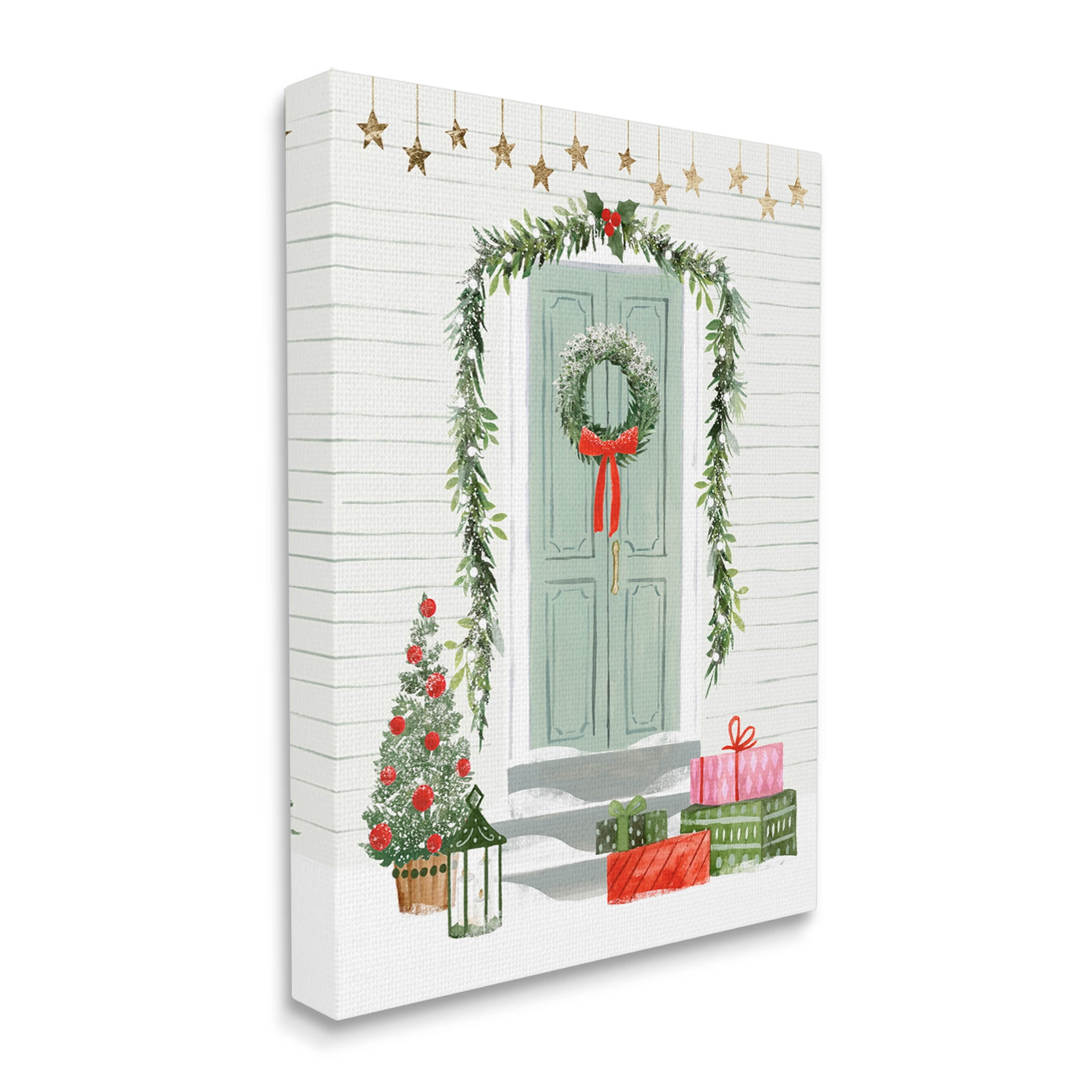 Stupell Industries Christmas Presents Wreath Doorstep Graphic Art Gallery Wrapped Canvas Print Wall Art, Design by Victoria Barnes