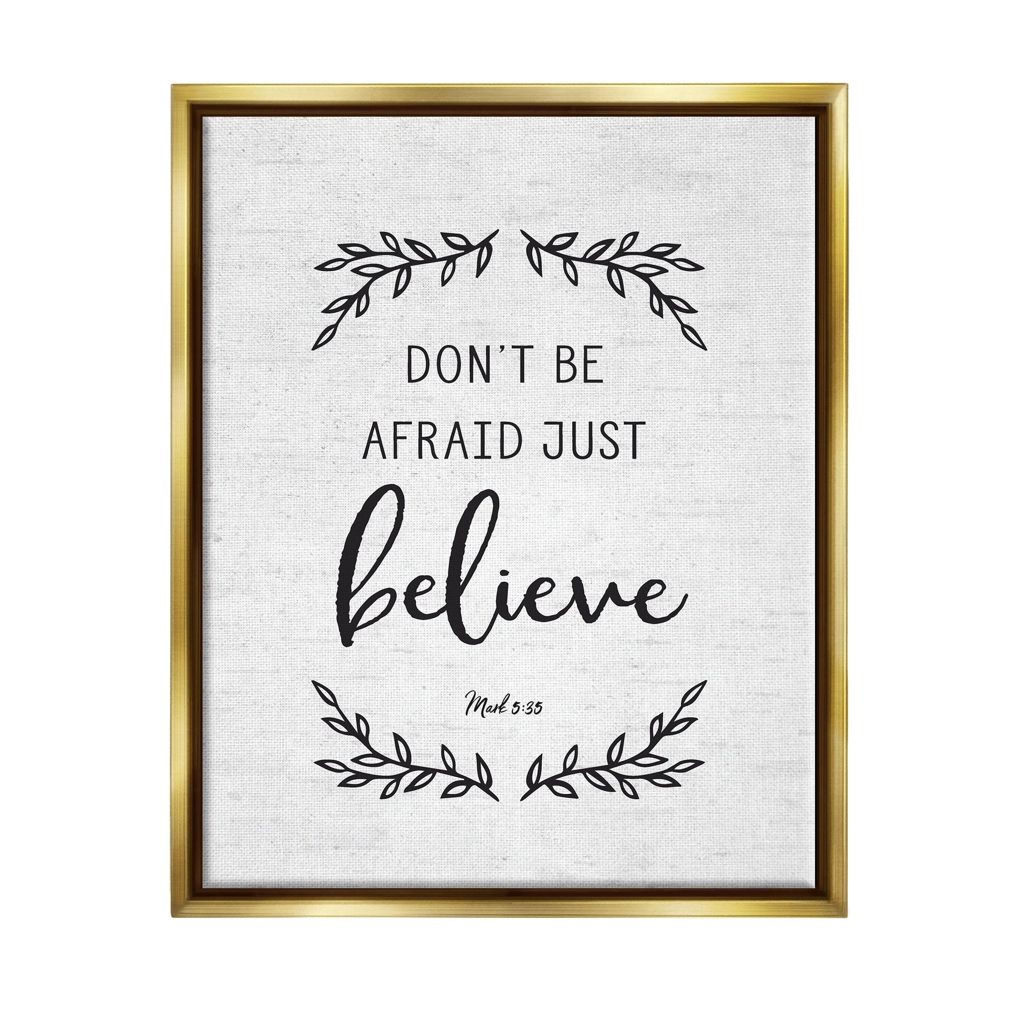 Stupell Industries Encouraging Scripture Verse Quote Casual Leaf Sprigs Graphic Art Metallic Gold Floating Framed Canvas Print Wall Art, Design by Lettered and Lined