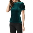 thumbnail image 4 of INSPIRE CHIC Ruffle Collar Shirt for Women's Short Sleeve Velvet Tops Blouse L Blue Green, 4 of 6