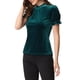thumbnail image 4 of Camisa con cuello rizado Inspire Chic para mujer, blusa de terciopelo de manga corta, 3XL, azul verde, 4 of 6