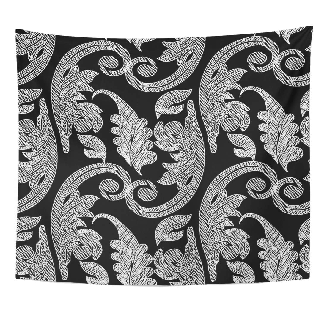 ZEALGNED Arras Baroque Black White Floral Damask Flowers Scroll