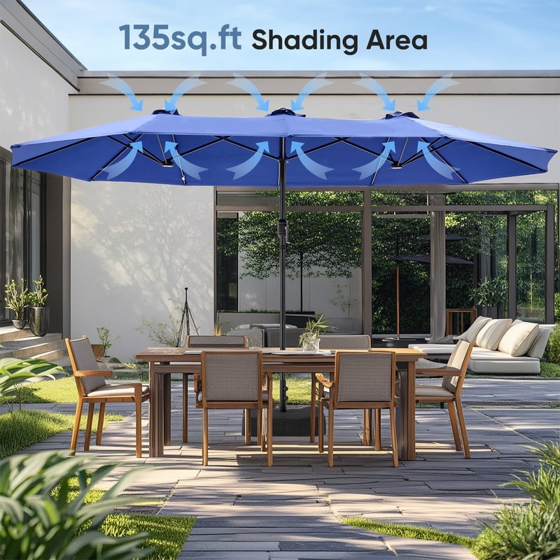 Gianna 15 FT Triple Head Patio Umbrella, 12-Rib Design with 135 SQ FT Coverage, UV50+ Waterproof Canopy Includes Sandbox Base for Outdoor Patio Camping，Navy Blue