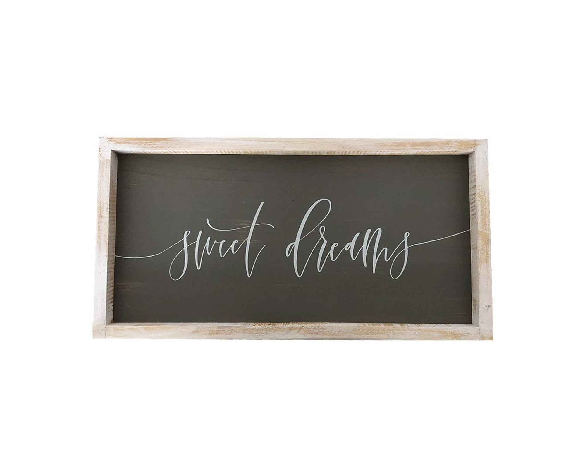Parisloft Sweet Dreams Rustic Framed Wood Sign, Farmhouse Wall Deocr, Gray, 19.7'W x 10.1'H