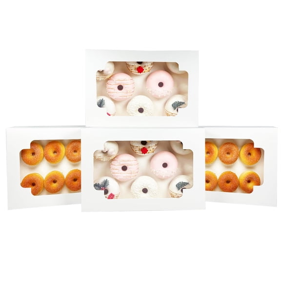 qiqee White 12x8x2.5 Inch Cookie Box with Window 20Pcs Bakery Pastry Macaron Bakery Box For Packaging (Auto-pop Up)