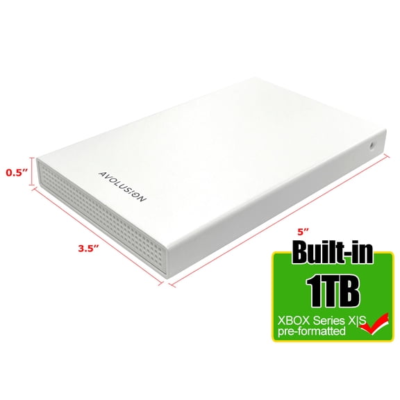 Avolusion HD250U3-WH 1TB USB 3.0 Portable External Gaming Hard Drive (for XBOX Series X|S, Pre-Formatted) - 2 Year Warranty
