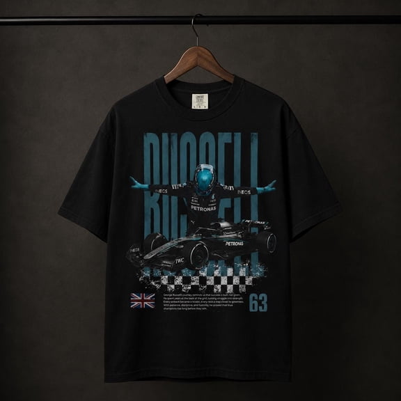 CLOTEX George Russell 63 Racing Shirt - Vintage Motorsport Graphic Tee - Retro British Driver Fan Top - Sunday Gameday Apparel, Black S