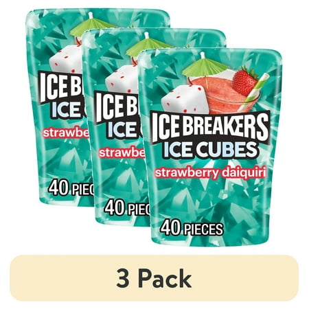 (3 pack) Ice Breakers Ice Cubes Strawberry Daiquiri Flavored Sugar Free Chewing Gum, Bottle 3.24 oz, 40 Pieces