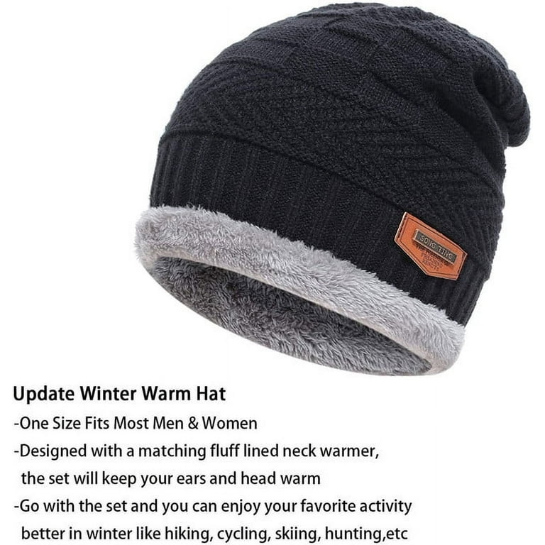 Winter Beanie Ski Hiking Hat for Men Fleece Scarf Women Knitted