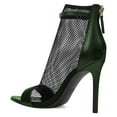 thumbnail image 3 of YDN Women Open Toe Stiletto High Heel Mesh Boots Ankle Strap Booties Pump with Back Zipper Size 7.5 Olive, 3 of 4
