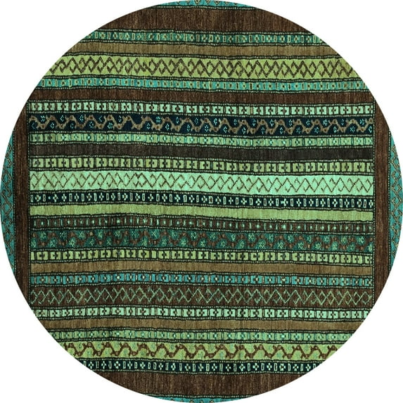 Ahgly Company Indoor Round Abstract Turquoise Blue Modern Area Rugs, 5' Round