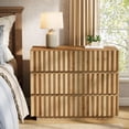 thumbnail image 3 of Tribesigns Oversized Solid Wood Nightstand with 3 Drawers, 31.5" Wide Farmhouse Fluted Night Stand for Bedroom, Brown, 3 of 7
