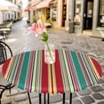 thumbnail image 4 of Colorful Striped Fitted Tablecloth with Elastic Edged, Round Table Cloth for Dining Table, Boho Rainbow Abstract Vertical Lines Waterproof Oil Proof Table Cover for Indoor Outdoor 55"-60", 4 of 8