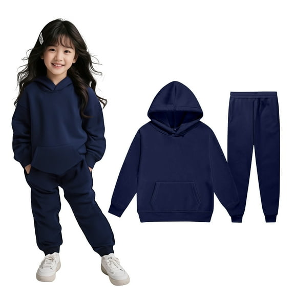 LIUYUNNN Kids Sweatsuit Set for Girls 2 Piece Long Sleeve Solid Color Pullover Pullover Hoodie and Active Jogger Pants Winter Clothes Boys 6-7 Years Clothes Boys Girls Fall and Winter Outfits