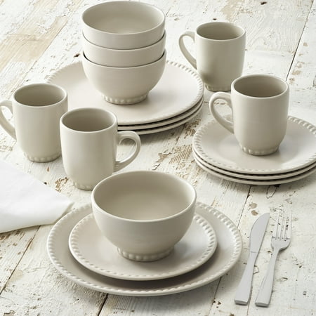 Gourmet Stoneware - Better Homes & Gardens Beaded Dinnerware, Clay, Stoneware, Set of 16