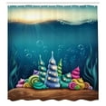 thumbnail image 3 of Ambesonne Ocean Shower Curtain, Shell Houses Bubbles, 69"Wx75"L, Teal Brown, 3 of 5