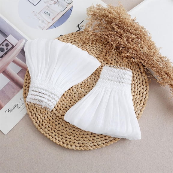 1Pair Detachable Cuffs Lace Flower Mesh Fake Flared Sleeves Double Layer Pleated Ruched False Cuffs Sweater Blouse Wrist Warmers for Women