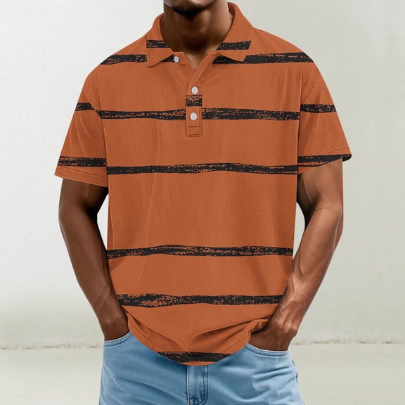 Fnnxeal Mens Athletic Polo Shirt Orange Black Stripes Short Sleeve Moisture Wicking Performance Stretch Breathable Quick Dry Casual Summer Top,Size 3XL